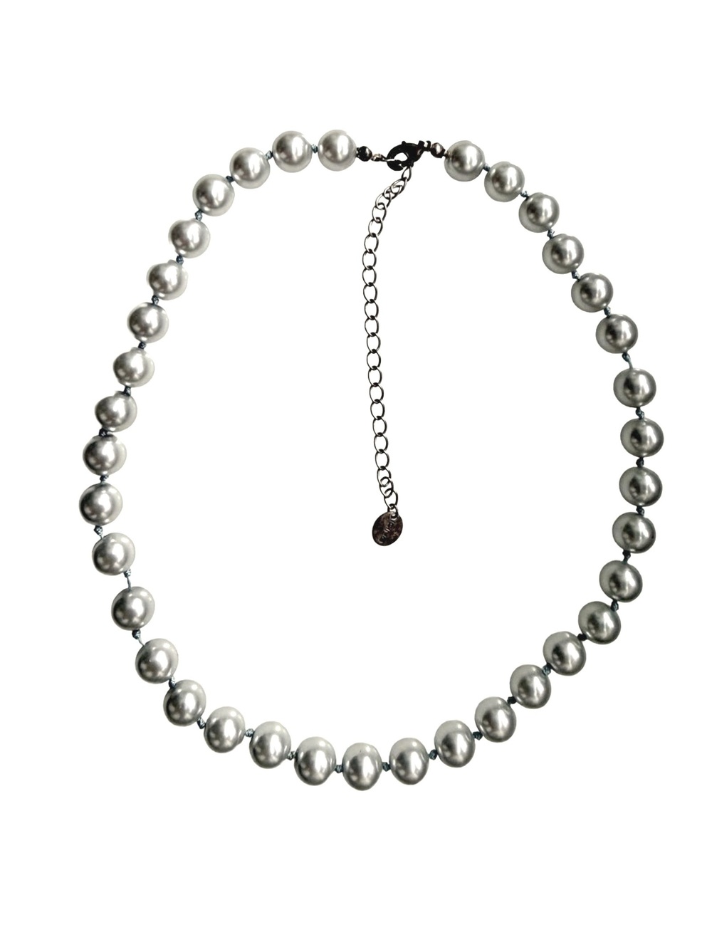Icing Silver Gray Glass Pearl Knotted Necklace 16" +Extender - Picture 3 of 7